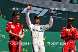 Lewis Hamilton (GBR) Mercedes AMG F1 celebrates his third position on the podium. 08.07.2018. Formula 1 World Championship, Rd 10, British Grand Prix, Silverstone, England, Race Day.