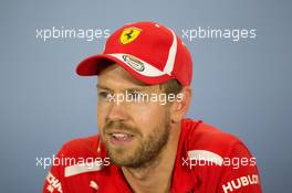 Sebastian Vettel (GER) Ferrari in the post race FIA Press Conference. 08.07.2018. Formula 1 World Championship, Rd 10, British Grand Prix, Silverstone, England, Race Day.