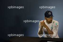 Lewis Hamilton (GBR) Mercedes AMG F1 in the post race FIA Press Conference. 08.07.2018. Formula 1 World Championship, Rd 10, British Grand Prix, Silverstone, England, Race Day.