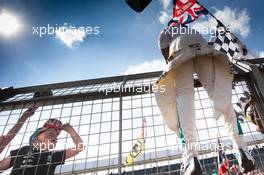 Lewis Hamilton (GBR) Mercedes AMG F1 celebrates with the fans. 08.07.2018. Formula 1 World Championship, Rd 10, British Grand Prix, Silverstone, England, Race Day.