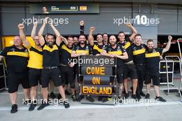 The Renault Sport F1 Team support England for the World Cup Football Match against Sweden. 07.07.2018. Formula 1 World Championship, Rd 10, British Grand Prix, Silverstone, England, Qualifying Day.