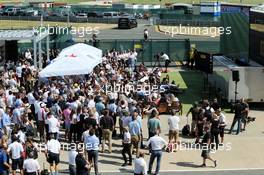The England vs Sweden World Cup Quarter Final is shown on a big screen at the Heineken Bar in the paddock. 07.07.2018. Formula 1 World Championship, Rd 10, British Grand Prix, Silverstone, England, Qualifying Day.