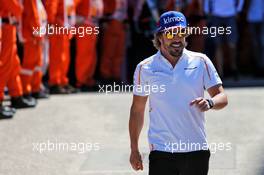 Fernando Alonso (ESP) McLaren on the drivers parade. 08.07.2018. Formula 1 World Championship, Rd 10, British Grand Prix, Silverstone, England, Race Day.