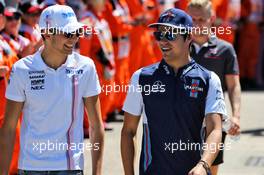 (L to R): Esteban Ocon (FRA) Sahara Force India F1 Team with Lance Stroll (CDN) Williams on the drivers parade. 08.07.2018. Formula 1 World Championship, Rd 10, British Grand Prix, Silverstone, England, Race Day.