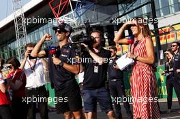 Daniel Ricciardo (AUS) Red Bull Racing with Natalie Pinkham (GBR) Sky Sports Presenter. 05.07.2018. Formula 1 World Championship, Rd 10, British Grand Prix, Silverstone, England, Preparation Day.