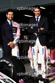(L to R): Sergio Perez (MEX) Sahara Force India F1 and Esteban Ocon (FRA) Sahara Force India F1 Team - Apsley Tailors. 05.07.2018. Formula 1 World Championship, Rd 10, British Grand Prix, Silverstone, England, Preparation Day.