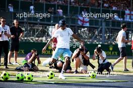 Lewis Hamilton (GBR) Mercedes AMG F1 plays football. 05.07.2018. Formula 1 World Championship, Rd 10, British Grand Prix, Silverstone, England, Preparation Day.