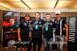 The Hype Energy eForce India team launch (L to R): Sergio Perez (MEX) Sahara Force India F1; Mads Sorensen (DEN) Hype Energy eForce India; Marcel Kiefer (GER) Hype Energy eForce India; Esteban Ocon (FRA) Sahara Force India F1 Team. 05.07.2018. Formula 1 World Championship, Rd 10, British Grand Prix, Silverstone, England, Preparation Day.