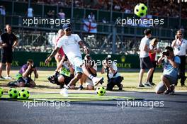 Lewis Hamilton (GBR) Mercedes AMG F1 plays football. 05.07.2018. Formula 1 World Championship, Rd 10, British Grand Prix, Silverstone, England, Preparation Day.