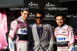 (L to R): Sergio Perez (MEX) Sahara Force India F1 with Arshad Mahmood, Apsley Taylors CEO and Esteban Ocon (FRA) Sahara Force India F1 Team. 05.07.2018. Formula 1 World Championship, Rd 10, British Grand Prix, Silverstone, England, Preparation Day.