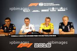 The FIA Press Conference (L to R): Pierre Wache (FRA) Red Bull Racing Technical Director; Paddy Lowe (GBR) Williams Chief Technical Officer; Bob Bell (GBR) Renault Sport F1 Team Chief Technical Officer; Andrew Green (GBR) Sahara Force India F1 Team Technical Director. 20.07.2018. Formula 1 World Championship, Rd 11, German Grand Prix, Hockenheim, Germany, Practice Day.