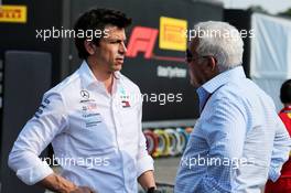 (L to R): Toto Wolff (GER) Mercedes AMG F1 Shareholder and Executive Director with Lawrence Stroll (CDN) Businessman and father of Lance Stroll (CDN) Williams. 20.07.2018. Formula 1 World Championship, Rd 11, German Grand Prix, Hockenheim, Germany, Practice Day.