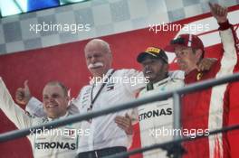 The podium (L to R): Valtteri Bottas (FIN) Mercedes AMG F1, second; Dr. Dieter Zetsche (GER) Daimler AG CEO; Lewis Hamilton (GBR) Mercedes AMG F1, race winner; Kimi Raikkonen (FIN) Ferrari, third. 22.07.2018. Formula 1 World Championship, Rd 11, German Grand Prix, Hockenheim, Germany, Race Day.