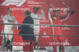 The podium (L to R): Valtteri Bottas (FIN) Mercedes AMG F1, second; Lewis Hamilton (GBR) Mercedes AMG F1, race winner; Kimi Raikkonen (FIN) Ferrari, third. 22.07.2018. Formula 1 World Championship, Rd 11, German Grand Prix, Hockenheim, Germany, Race Day.