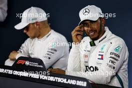 Lewis Hamilton (GBR) Mercedes AMG F1 and Valtteri Bottas (FIN) Mercedes AMG F1 in the FIA Press Conference. 22.07.2018. Formula 1 World Championship, Rd 11, German Grand Prix, Hockenheim, Germany, Race Day.
