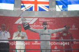 The podium (L to R): Valtteri Bottas (FIN) Mercedes AMG F1, second; Lewis Hamilton (GBR) Mercedes AMG F1, race winner; Kimi Raikkonen (FIN) Ferrari, third. 22.07.2018. Formula 1 World Championship, Rd 11, German Grand Prix, Hockenheim, Germany, Race Day.
