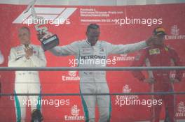 The podium (L to R): Valtteri Bottas (FIN) Mercedes AMG F1, second; Lewis Hamilton (GBR) Mercedes AMG F1, race winner; Kimi Raikkonen (FIN) Ferrari, third. 22.07.2018. Formula 1 World Championship, Rd 11, German Grand Prix, Hockenheim, Germany, Race Day.