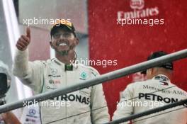 Race winner Lewis Hamilton (GBR) Mercedes AMG F1 celebrates on the podium. 22.07.2018. Formula 1 World Championship, Rd 11, German Grand Prix, Hockenheim, Germany, Race Day.