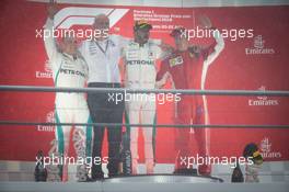 The podium (L to R): Valtteri Bottas (FIN) Mercedes AMG F1, second; Dr. Dieter Zetsche (GER) Daimler AG CEO; Lewis Hamilton (GBR) Mercedes AMG F1, race winner; Kimi Raikkonen (FIN) Ferrari, third. 22.07.2018. Formula 1 World Championship, Rd 11, German Grand Prix, Hockenheim, Germany, Race Day.