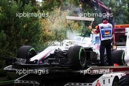 The Williams FW41 of race retiree Sergey Sirotkin (RUS) Williams is recovered back to the pits on the back of a truck. 22.07.2018. Formula 1 World Championship, Rd 11, German Grand Prix, Hockenheim, Germany, Race Day.