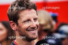 Romain Grosjean (FRA) Haas F1 Team with the media. 21.07.2018. Formula 1 World Championship, Rd 11, German Grand Prix, Hockenheim, Germany, Qualifying Day.