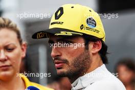 Carlos Sainz Jr (ESP) Renault Sport F1 Team with the media. 21.07.2018. Formula 1 World Championship, Rd 11, German Grand Prix, Hockenheim, Germany, Qualifying Day.