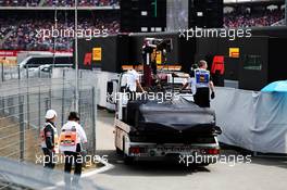 The Mercedes AMG F1 W09 of Lewis Hamilton (GBR) is recovered back to the pits on the back of a truck after he stopped in qualifying. 21.07.2018. Formula 1 World Championship, Rd 11, German Grand Prix, Hockenheim, Germany, Qualifying Day.