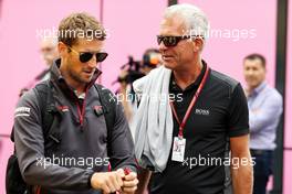 (L to R): Romain Grosjean (FRA) Haas F1 Team with Christian Danner (GER). 22.07.2018. Formula 1 World Championship, Rd 11, German Grand Prix, Hockenheim, Germany, Race Day.