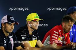 (L to R): Sergio Perez (MEX) Sahara Force India F1; Nico Hulkenberg (GER) Renault Sport F1 Team; and Sebastian Vettel (GER) Ferrari, in the FIA Press Conference. 19.07.2018. Formula 1 World Championship, Rd 11, German Grand Prix, Hockenheim, Germany, Preparation Day.