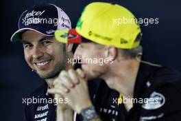 (L to R): Sergio Perez (MEX) Sahara Force India F1 and Nico Hulkenberg (GER) Renault Sport F1 Team in the FIA Press Conference. 19.07.2018. Formula 1 World Championship, Rd 11, German Grand Prix, Hockenheim, Germany, Preparation Day.