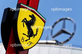Ferrari and Mercedes logos. 19.07.2018. Formula 1 World Championship, Rd 11, German Grand Prix, Hockenheim, Germany, Preparation Day.