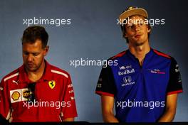 (L to R): Sebastian Vettel (GER) Ferrari with Brendon Hartley (NZL) Scuderia Toro Rosso in the FIA Press Conference. 19.07.2018. Formula 1 World Championship, Rd 11, German Grand Prix, Hockenheim, Germany, Preparation Day.