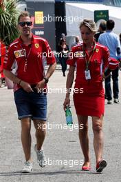 (L to R): Sebastian Vettel (GER) Ferrari with Britta Roeske (AUT) Ferrari Press Officer. 19.07.2018. Formula 1 World Championship, Rd 11, German Grand Prix, Hockenheim, Germany, Preparation Day.