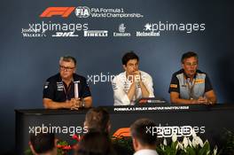 The FIA Press Conference (L to R): Otmar Szafnauer (USA) Sahara Force India F1 Chief Operating Officer; Toto Wolff (GER) Mercedes AMG F1 Shareholder and Executive Director; Mario Isola (ITA) Pirelli Racing Manager. 20.07.2018. Formula 1 World Championship, Rd 11, German Grand Prix, Hockenheim, Germany, Practice Day.
