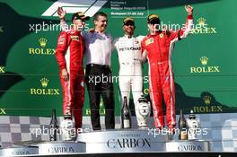 The podium (L to R): Sebastian Vettel (GER) Ferrari, second; Lewis Hamilton (GBR) Mercedes AMG F1, race winner; Kimi Raikkonen (FIN) Ferrari, third. 29.07.2018. Formula 1 World Championship, Rd 12, Hungarian Grand Prix, Budapest, Hungary, Race Day.