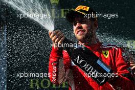 Sebastian Vettel (GER) Ferrari celebrates his second position with the champagne on the podium. 29.07.2018. Formula 1 World Championship, Rd 12, Hungarian Grand Prix, Budapest, Hungary, Race Day.