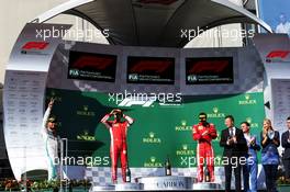 (L to R): Race winner Lewis Hamilton (GBR) Mercedes AMG F1 celebrates on the podium with Sebastian Vettel (GER) Ferrari and Kimi Raikkonen (FIN) Ferrari. 29.07.2018. Formula 1 World Championship, Rd 12, Hungarian Grand Prix, Budapest, Hungary, Race Day.