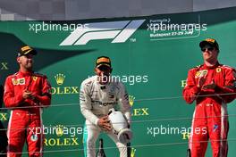 The podium (L to R): Sebastian Vettel (GER) Ferrari, second; Lewis Hamilton (GBR) Mercedes AMG F1, race winner; Kimi Raikkonen (FIN) Ferrari, third. 29.07.2018. Formula 1 World Championship, Rd 12, Hungarian Grand Prix, Budapest, Hungary, Race Day.