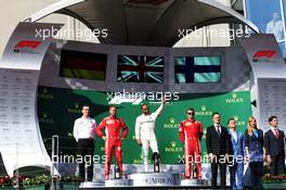 The podium (L to R): Sebastian Vettel (GER) Ferrari, second; Lewis Hamilton (GBR) Mercedes AMG F1, race winner; Kimi Raikkonen (FIN) Ferrari, third. 29.07.2018. Formula 1 World Championship, Rd 12, Hungarian Grand Prix, Budapest, Hungary, Race Day.