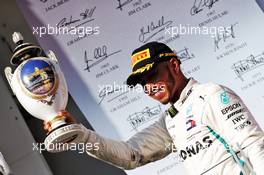 Race winner Lewis Hamilton (GBR) Mercedes AMG F1 celebrates on the podium. 29.07.2018. Formula 1 World Championship, Rd 12, Hungarian Grand Prix, Budapest, Hungary, Race Day.