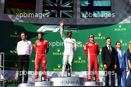 The podium (L to R): Sebastian Vettel (GER) Ferrari, second; Lewis Hamilton (GBR) Mercedes AMG F1, race winner; Kimi Raikkonen (FIN) Ferrari, third. 29.07.2018. Formula 1 World Championship, Rd 12, Hungarian Grand Prix, Budapest, Hungary, Race Day.