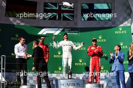 The podium (L to R): Sebastian Vettel (GER) Ferrari, second; Lewis Hamilton (GBR) Mercedes AMG F1, race winner; Kimi Raikkonen (FIN) Ferrari, third. 29.07.2018. Formula 1 World Championship, Rd 12, Hungarian Grand Prix, Budapest, Hungary, Race Day.