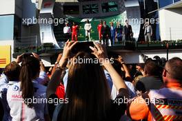 The podium (L to R): Sebastian Vettel (GER) Ferrari, second; Lewis Hamilton (GBR) Mercedes AMG F1, race winner; Kimi Raikkonen (FIN) Ferrari, third. 29.07.2018. Formula 1 World Championship, Rd 12, Hungarian Grand Prix, Budapest, Hungary, Race Day.