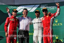 The podium (L to R): Sebastian Vettel (GER) Ferrari, second; Lewis Hamilton (GBR) Mercedes AMG F1, race winner; Kimi Raikkonen (FIN) Ferrari, third. 29.07.2018. Formula 1 World Championship, Rd 12, Hungarian Grand Prix, Budapest, Hungary, Race Day.