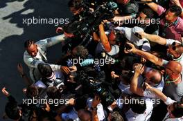 Race winner Lewis Hamilton (GBR) Mercedes AMG F1 celebrates with the team in parc ferme. 29.07.2018. Formula 1 World Championship, Rd 12, Hungarian Grand Prix, Budapest, Hungary, Race Day.