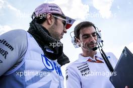 (L to R): Sergio Perez (MEX) Sahara Force India F1 with Tim Wright (GBR) Sahara Force India F1 Team Race Engineer on the grid. 29.07.2018. Formula 1 World Championship, Rd 12, Hungarian Grand Prix, Budapest, Hungary, Race Day.