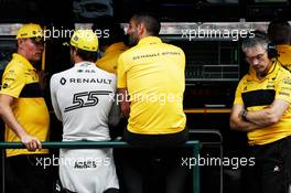 Renault Sport F1 Team pit gantry (L to R): Alan Permane (GBR) Renault Sport F1 Team Trackside Operations Director; Carlos Sainz Jr (ESP) Renault Sport F1 Team; Cyril Abiteboul (FRA) Renault Sport F1 Managing Director; and Nick Chester (GBR) Renault Sport F1 Team Chassis Technical Director. 28.07.2018. Formula 1 World Championship, Rd 12, Hungarian Grand Prix, Budapest, Hungary, Qualifying Day.