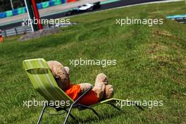 Valtteri Bottas (FIN) Mercedes AMG F1 W09 watched by a teddy bear on a deck chair. 28.07.2018. Formula 1 World Championship, Rd 12, Hungarian Grand Prix, Budapest, Hungary, Qualifying Day.