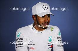 Lewis Hamilton (GBR) Mercedes AMG F1 in the post qualifying FIA Press Conference. 28.07.2018. Formula 1 World Championship, Rd 12, Hungarian Grand Prix, Budapest, Hungary, Qualifying Day.