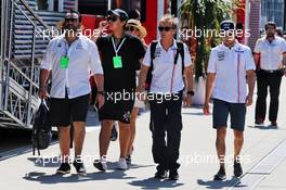 Sergio Perez (MEX) Sahara Force India F1 with Xavi Martos (ESP) Sahara Force India F1 Team Physio. 29.07.2018. Formula 1 World Championship, Rd 12, Hungarian Grand Prix, Budapest, Hungary, Race Day.